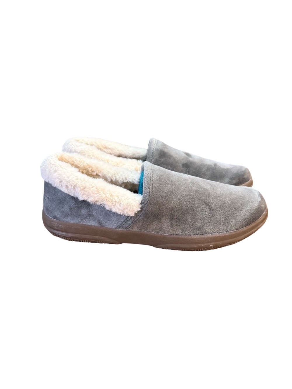 Vionic Clare Velvet Cozy Collar Slippers Gray  Orthotic Mules Women’s Size 7